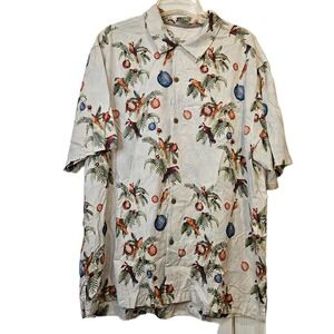 Tommy Bahama Men's XL Seasons Greetings 100% Silk Hawaiian Button Down Shirt